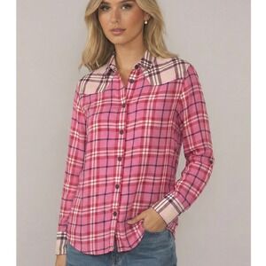 Rag & Bone Plaid Button Down Women Medium Pink Excellent Western Cotton Shirt